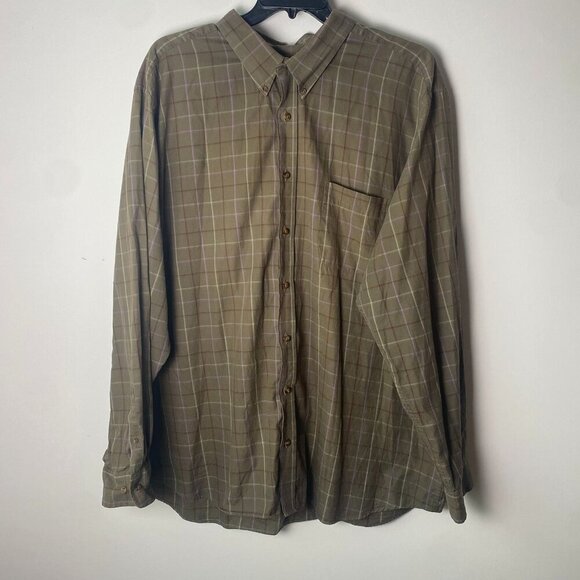 Eddie Bauer Relaxed Fit Plaid Button-Up Shirt XXXL Tall 100% Cotton Olive & Purp - Picture 1 of 7